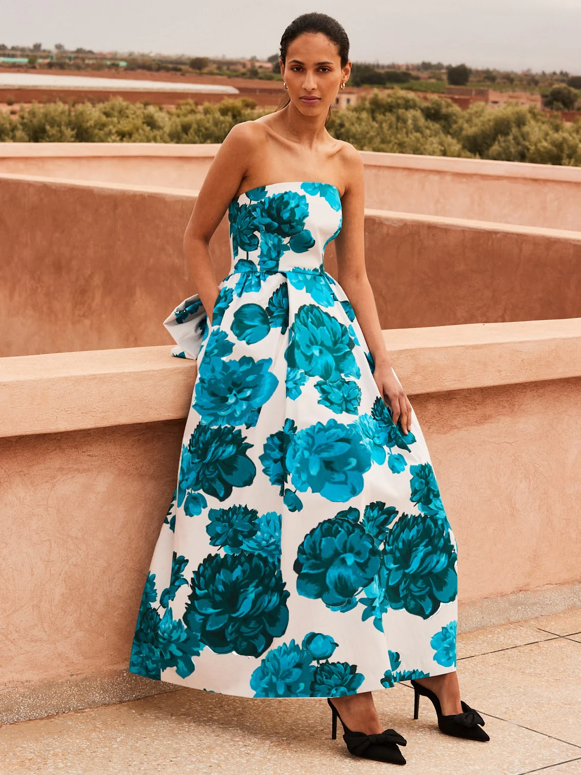 Annie Blue Floral-Print Bow-Detail Dress