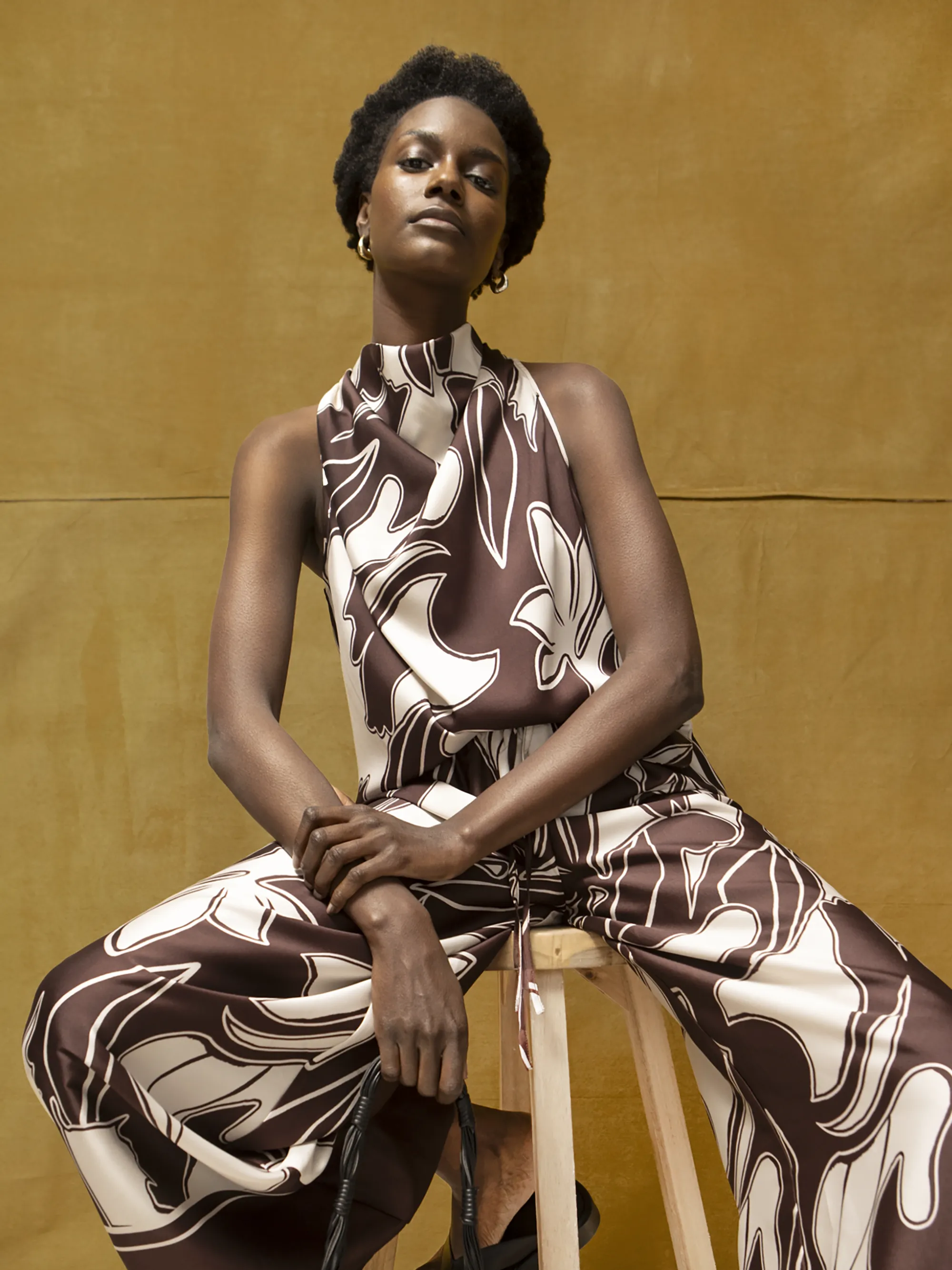 Brown Swirl Print Drape Top