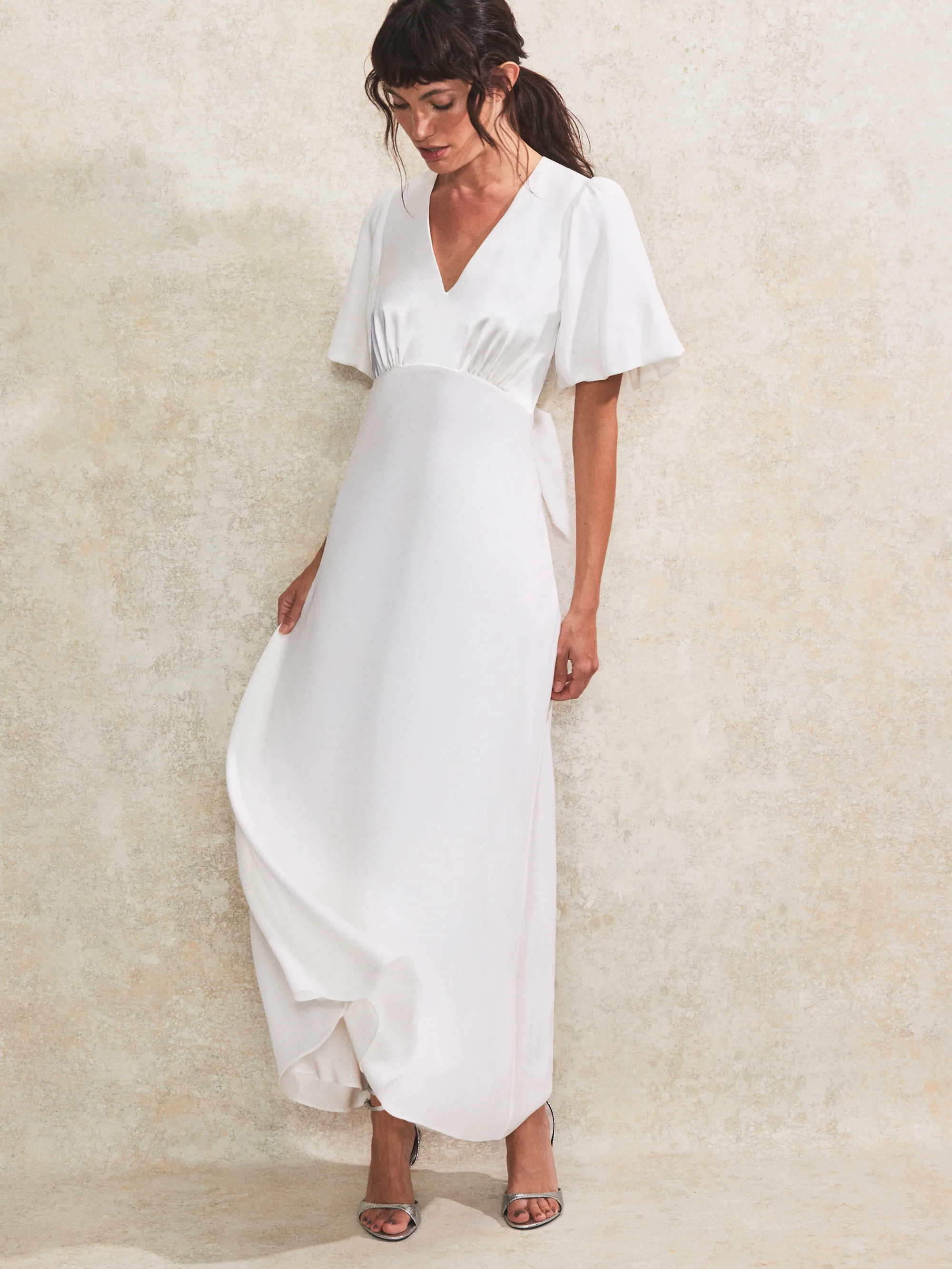 White Bias-Cut Tie-Back Midi Dress