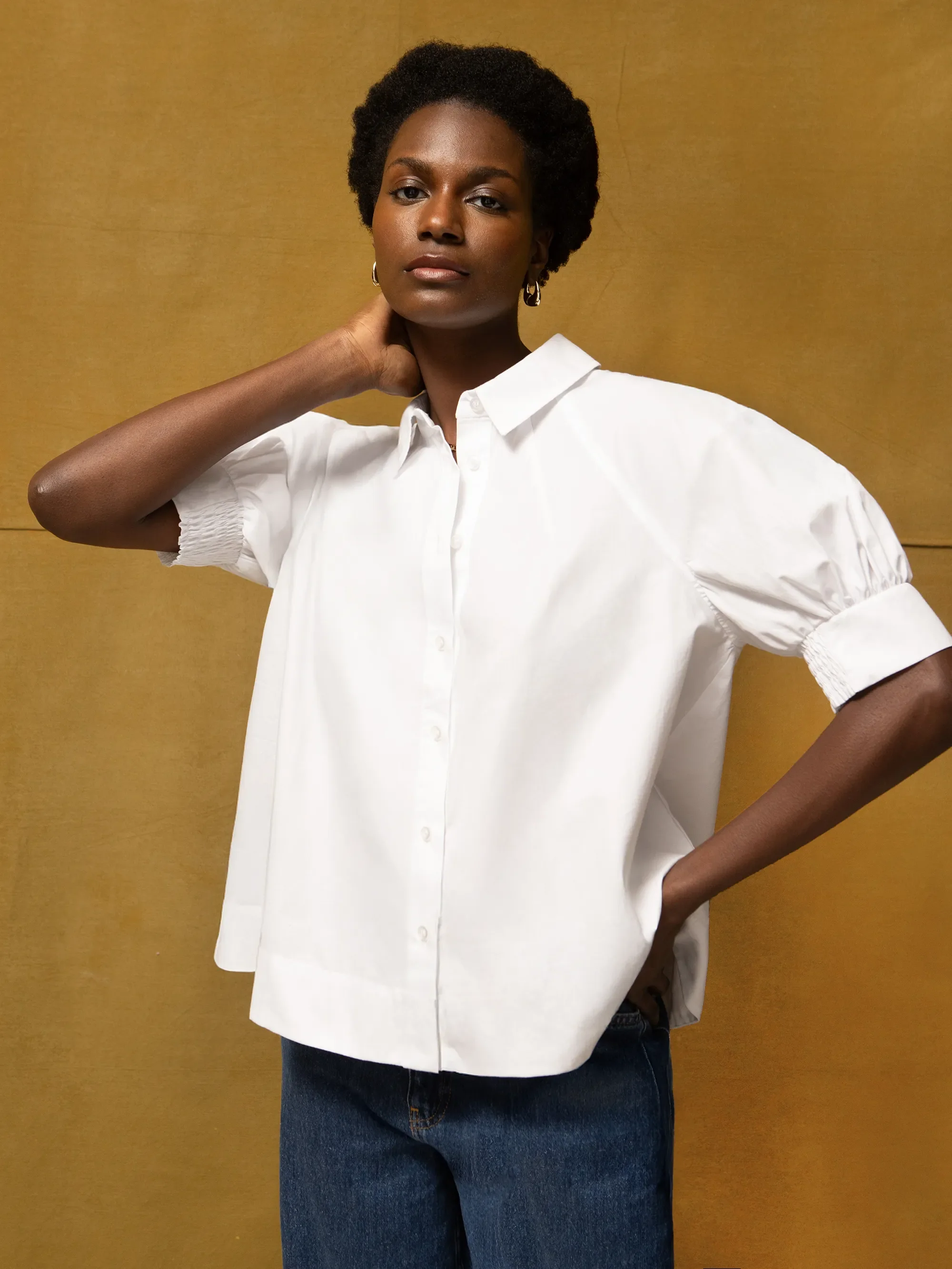 White Cotton Poplin Short Sleeve Shirt