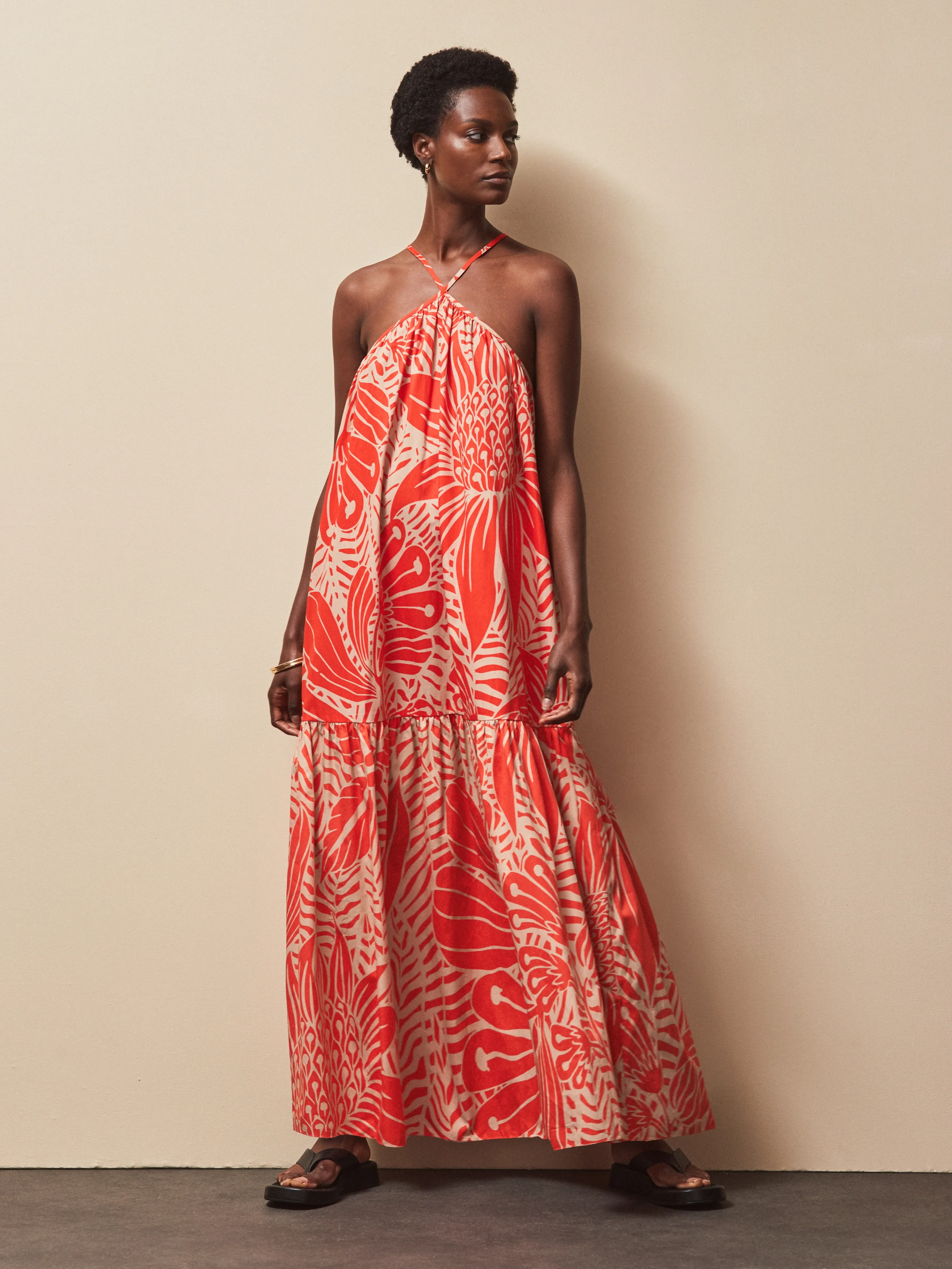 Red Floral Halterneck Dress