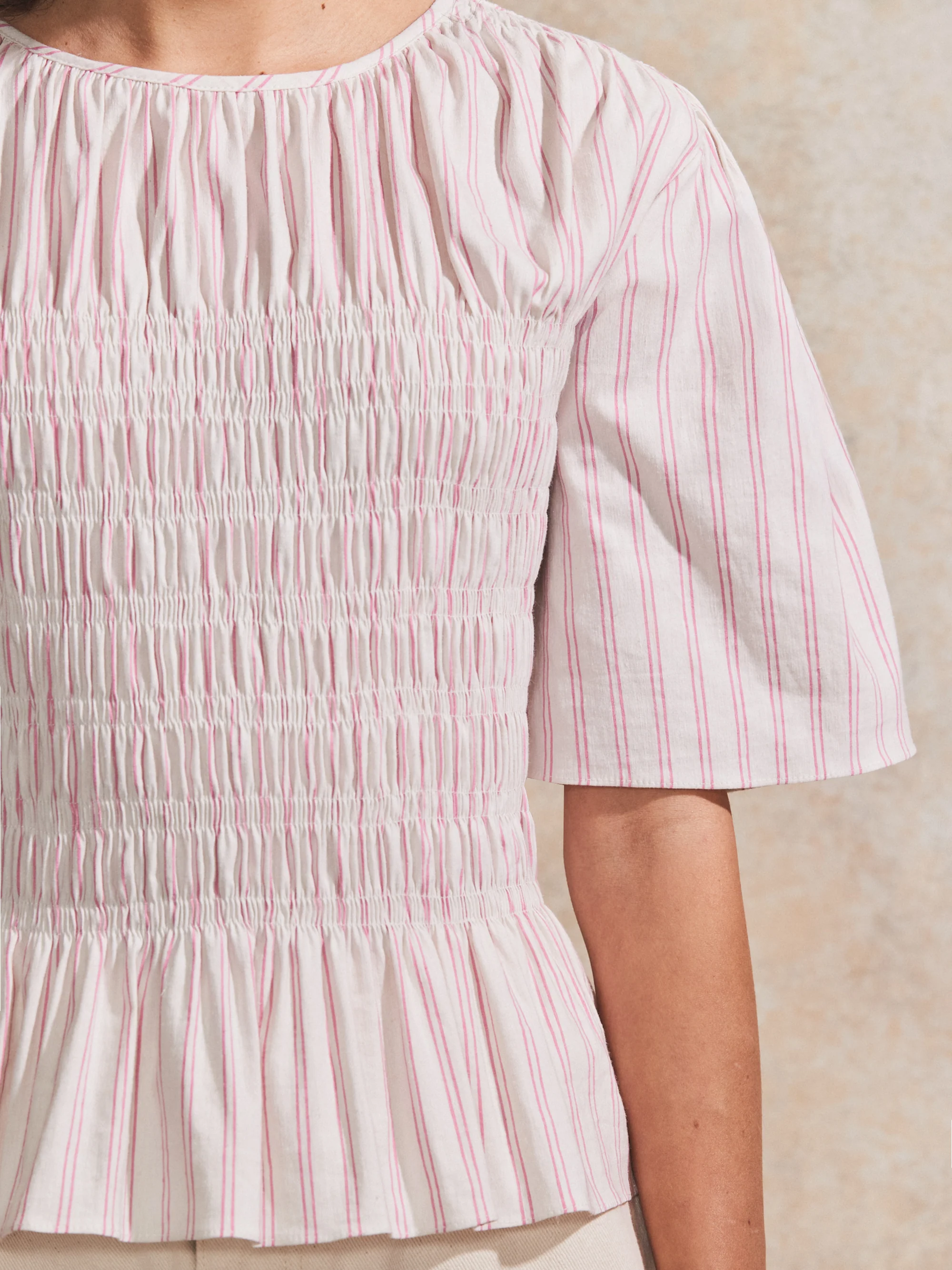 Pink Stripe Shirred Top